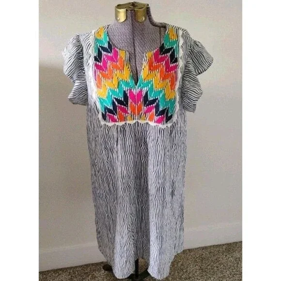 THML Women’s Dress Anthro Boho Embroidered Rayon Blend Sleeveless Sz M Rainbow - Picture 1 of 8